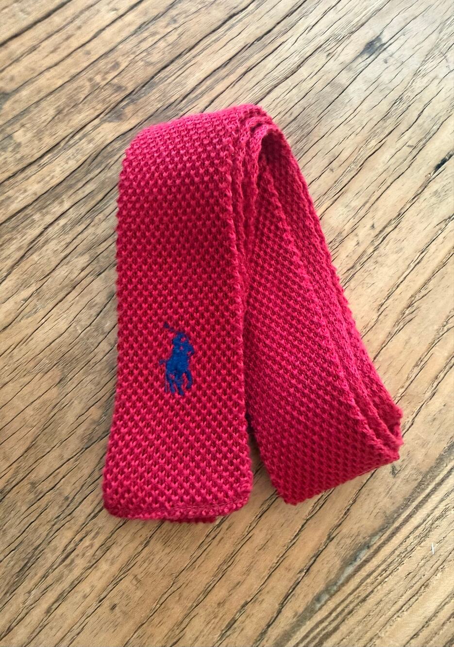 Vintage Polo Ralph Lauren Cotton Knit Tie Red Blue Pony Made USA Preppy